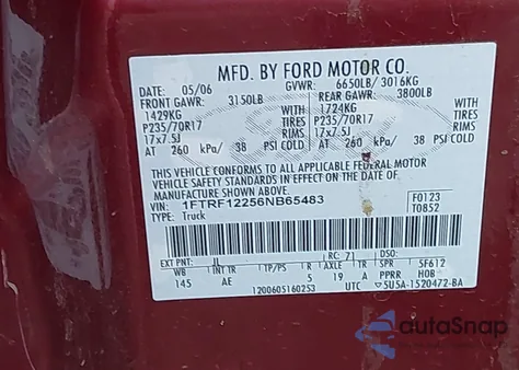 2006 Ford F-150 Stx/Xl/Xlt from USA, damaged, VIN 1FTRF12256NB65483